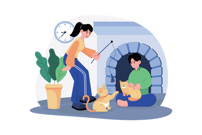 People Spending Time With Pet  Illustration