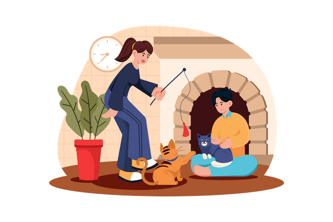 People Spending Time With Pet  Illustration