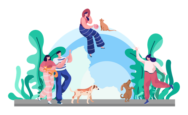 People spending time with pet  Illustration