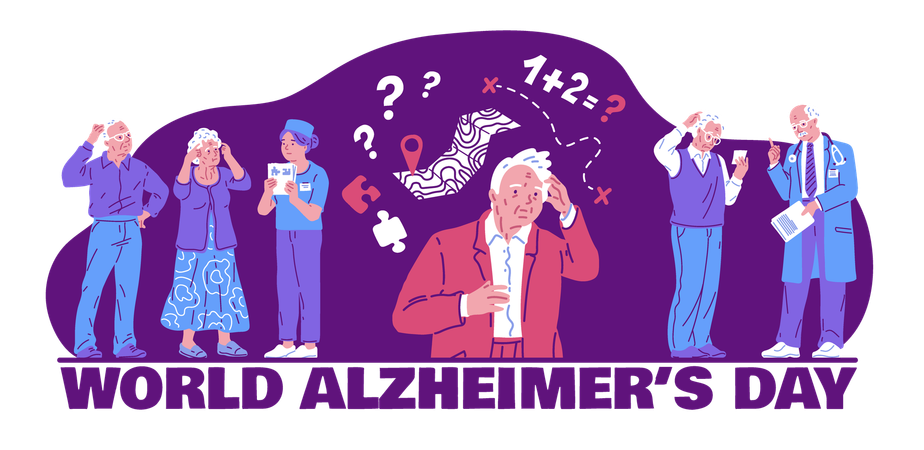 People spreading world Alzheimer's Day awareness  Illustration