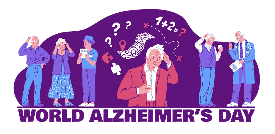 People spreading world Alzheimer's Day awareness  Illustration