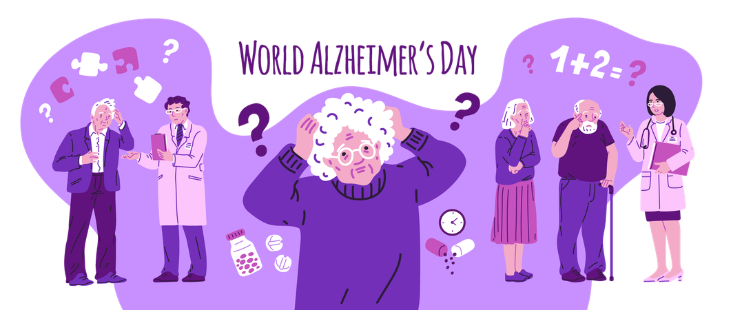 People spreading world Alzheimer's Day awareness  Illustration