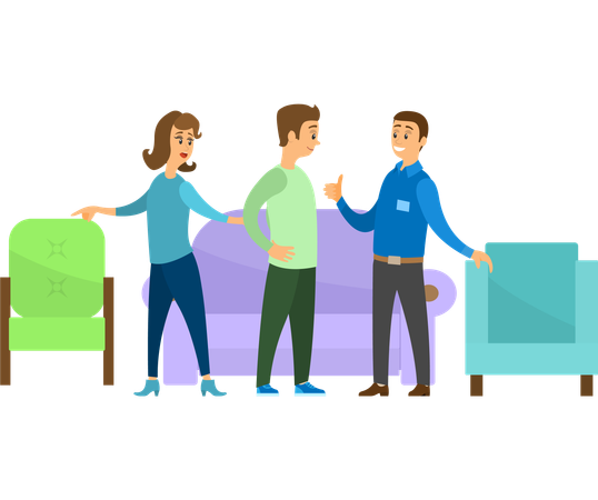 People Stand near Furniture at Furniture showroom  Illustration