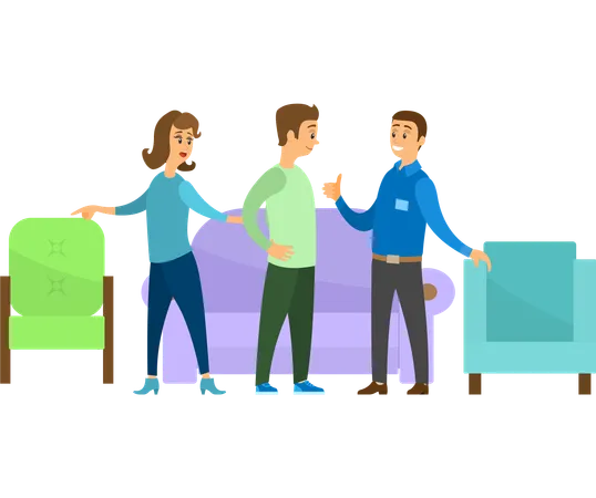 People Stand near Furniture at Furniture showroom  Illustration