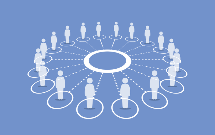 People standing around a circle connecting with each others  Illustration