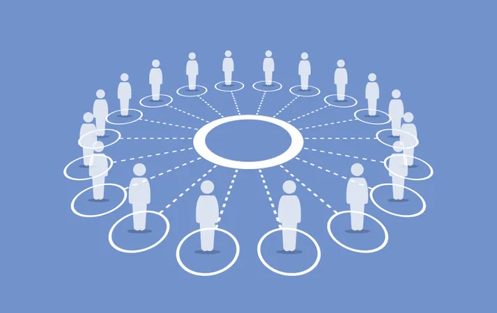 People standing around a circle connecting with each others  Illustration