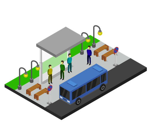 People standing at bus stand  Illustration