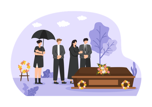 People standing in graveyard  Illustration