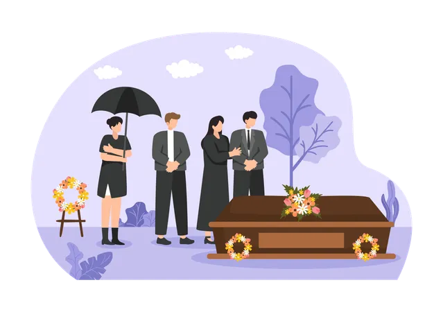 People standing in graveyard  Illustration