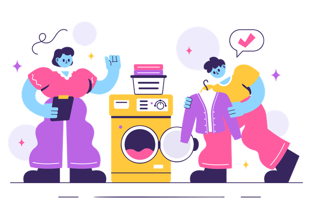 People standing in laundry room  Illustration
