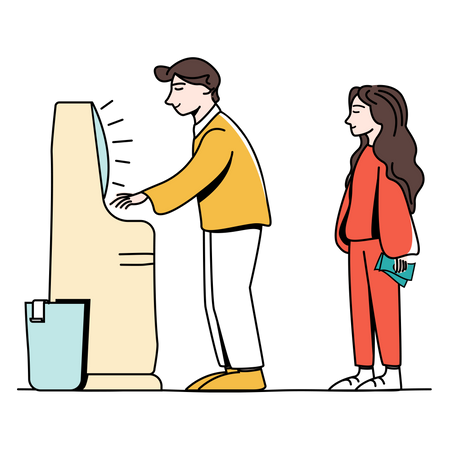 People standing in line at ATM Illustration