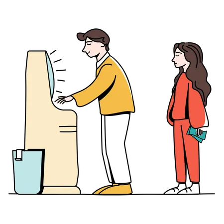 People standing in line at ATM  Illustration