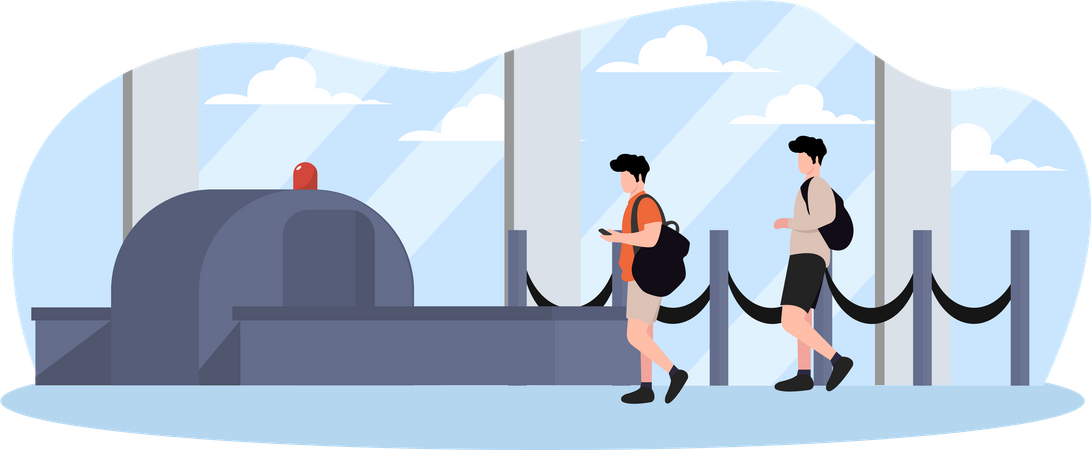 People standing in queue at airport baggage control Illustration