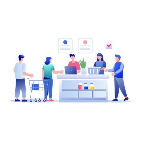 People standing in queue at Checkout Counter  Illustration