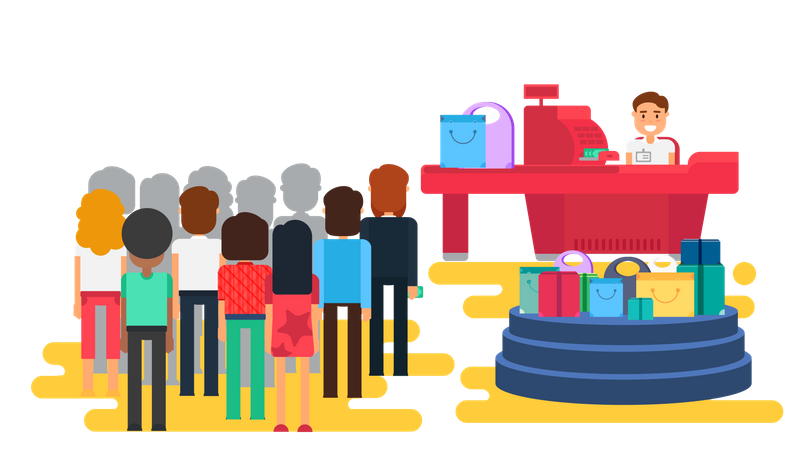 People standing in queue at store Illustration
