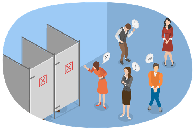 People standing in Queue to Toilet  Illustration