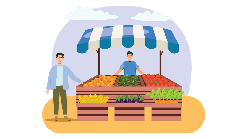 People standing near Organic Food stall  Illustration