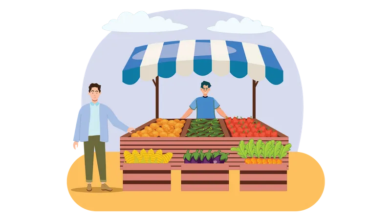 People standing near Organic Food stall Illustration