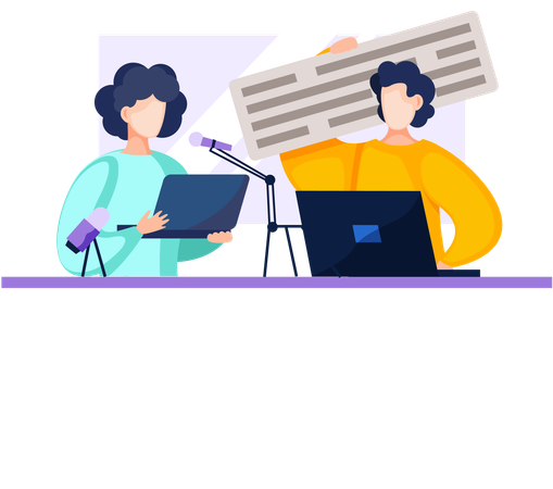 People standing near women with laptop and communicate  Illustration