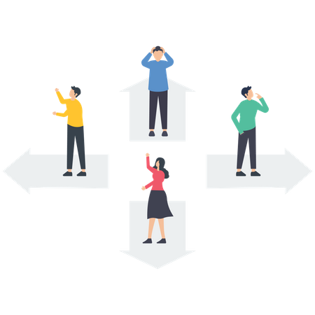 People standing on arrow different direction  Illustration