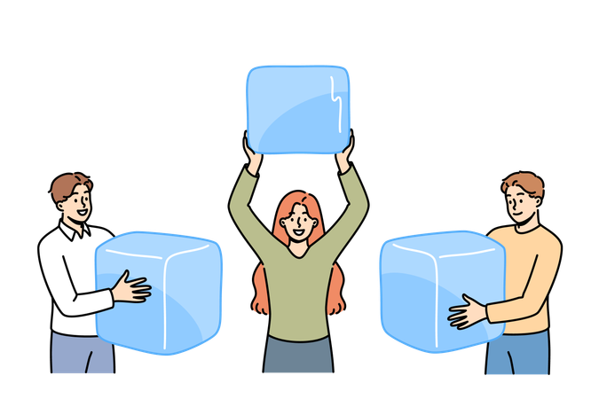 People standing with ice cubes  Illustration