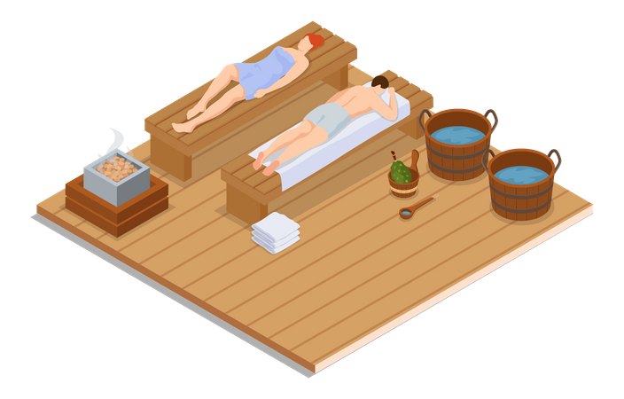 People steaming in sauna Illustration