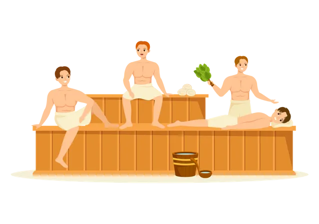 People steaming in sauna  イラスト
