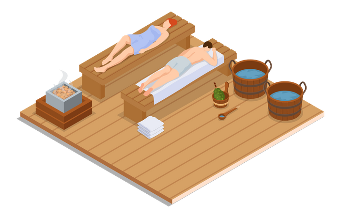 People steaming in sauna  Illustration