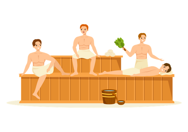 People steaming in sauna  Illustration