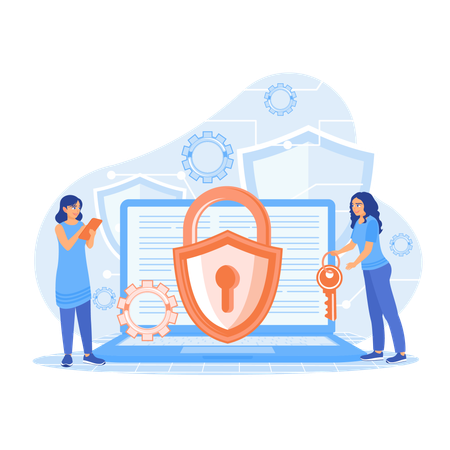 People store data in database with security Illustration