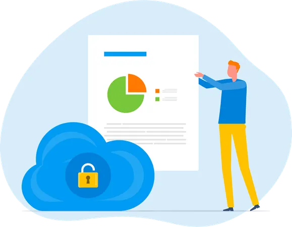 People Store files document on cloud servers  Illustration
