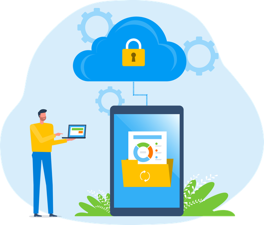People Store files document on cloud servers  Illustration