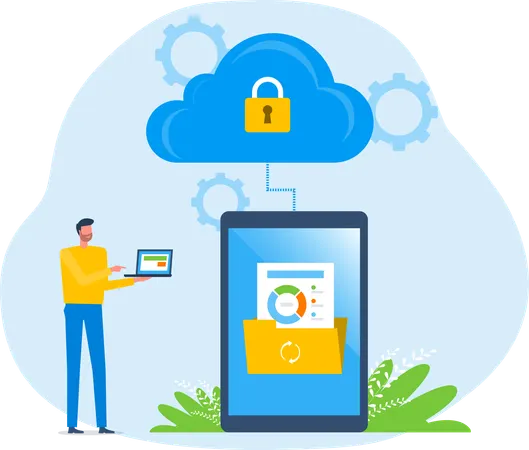 People Store files document on cloud servers  Illustration