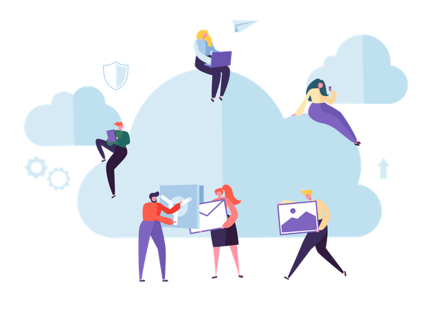 People storing data on cloud  Illustration