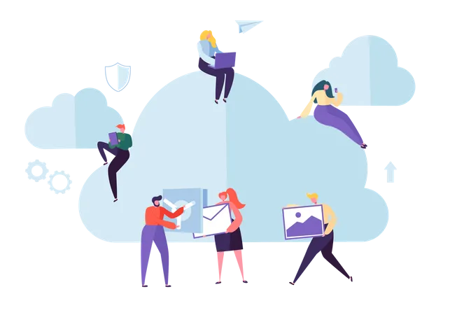 People storing data on cloud  Illustration