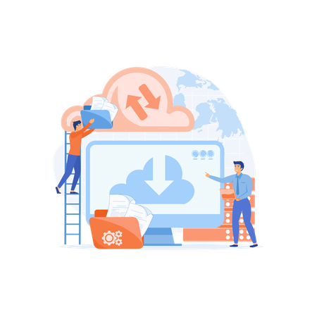 People Storing Data On Cloud Server  Illustration