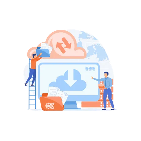 People Storing Data On Cloud Server  Illustration