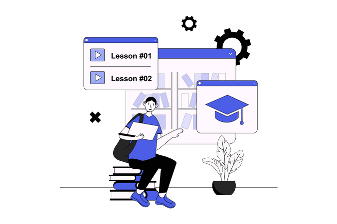 People studying at online courses platform with video lessons  Illustration
