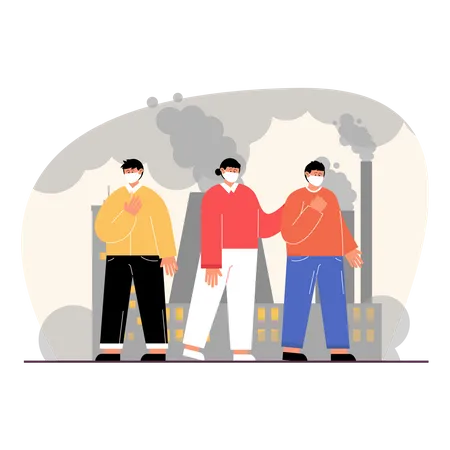 People suffering from breathing problem due to harmful gases Illustration