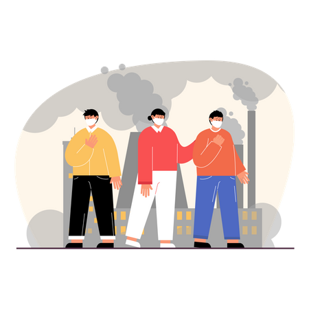 People suffering from breathing problem due to harmful gases  Illustration