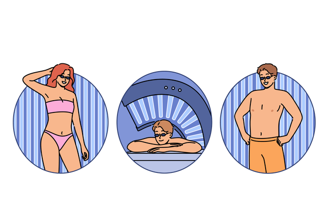 People sunbathe in solarium  Illustration