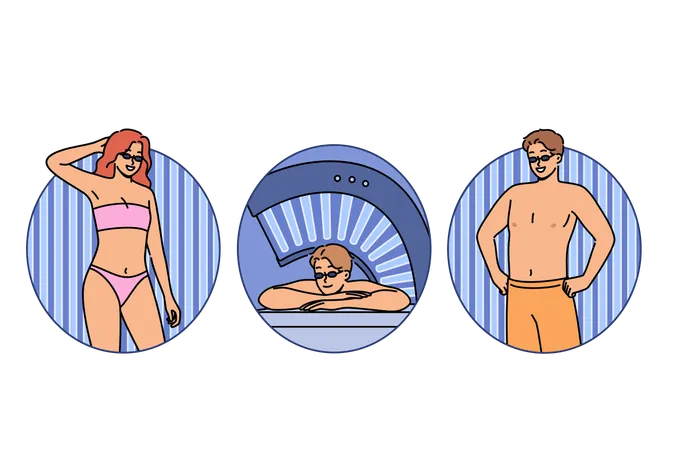 People sunbathe in solarium  Illustration