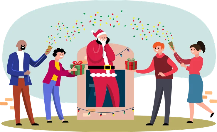 People surprise Santa Claus  Illustration