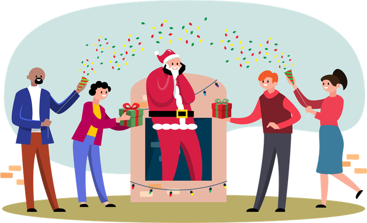 People surprise Santa Claus  Illustration