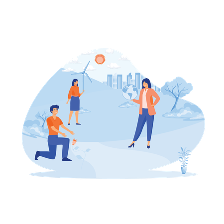 People surrounded by natural ecological and Renewable energy  Illustration