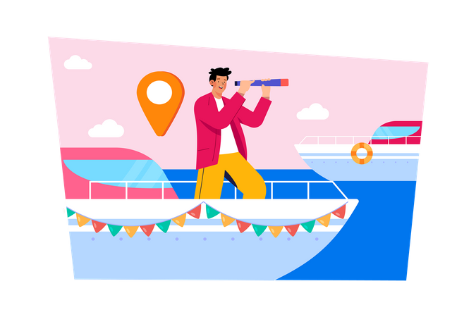 People take boat to explore foreign destinations Illustration