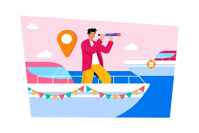 People take boat to explore foreign destinations Illustration