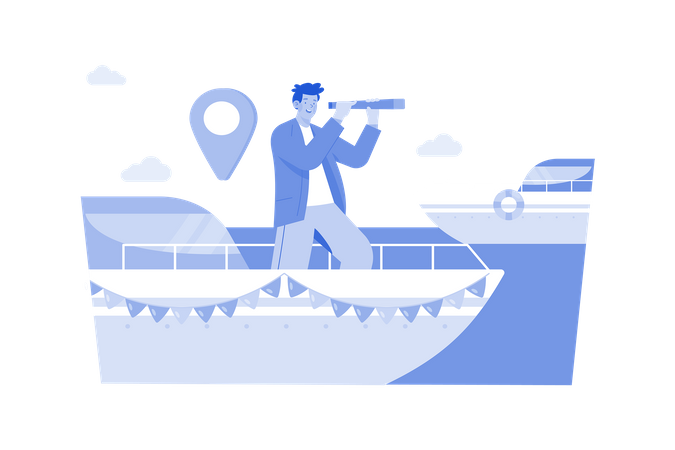 People take boat to explore foreign destinations  Illustration