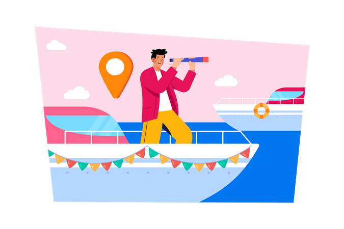 People take boat to explore foreign destinations  Illustration