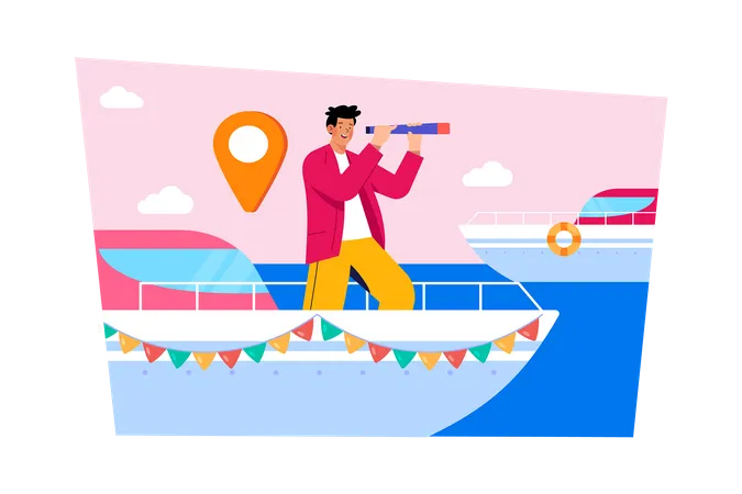 People take boat to explore foreign destinations  Illustration